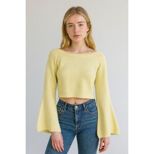 Lovers and Friends‎ Sweater Knit Kerrigan Cropped Flare Sleeve Pastel Yellow M